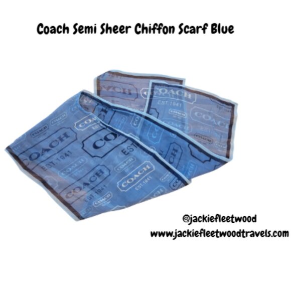 Coach Logo Blue Semi Sheer Chiffon Scarf - Picture 1 of 6